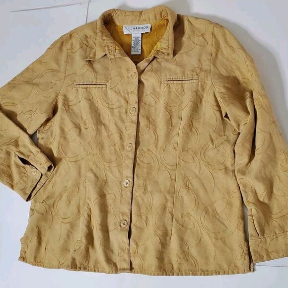 VTG Sag Harbor Faux Suede Button Shirt Size 14P Golden Yellow Embroidered Womens - Picture 8 of 11